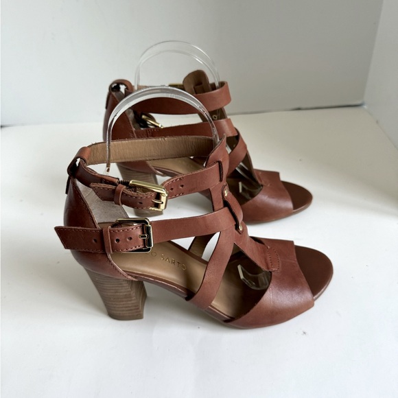 FRANCO SARTO Womens Bizzy Brown Leather Heels Cross Strap Sandals Shoes Size 6.5 - Picture 5 of 10